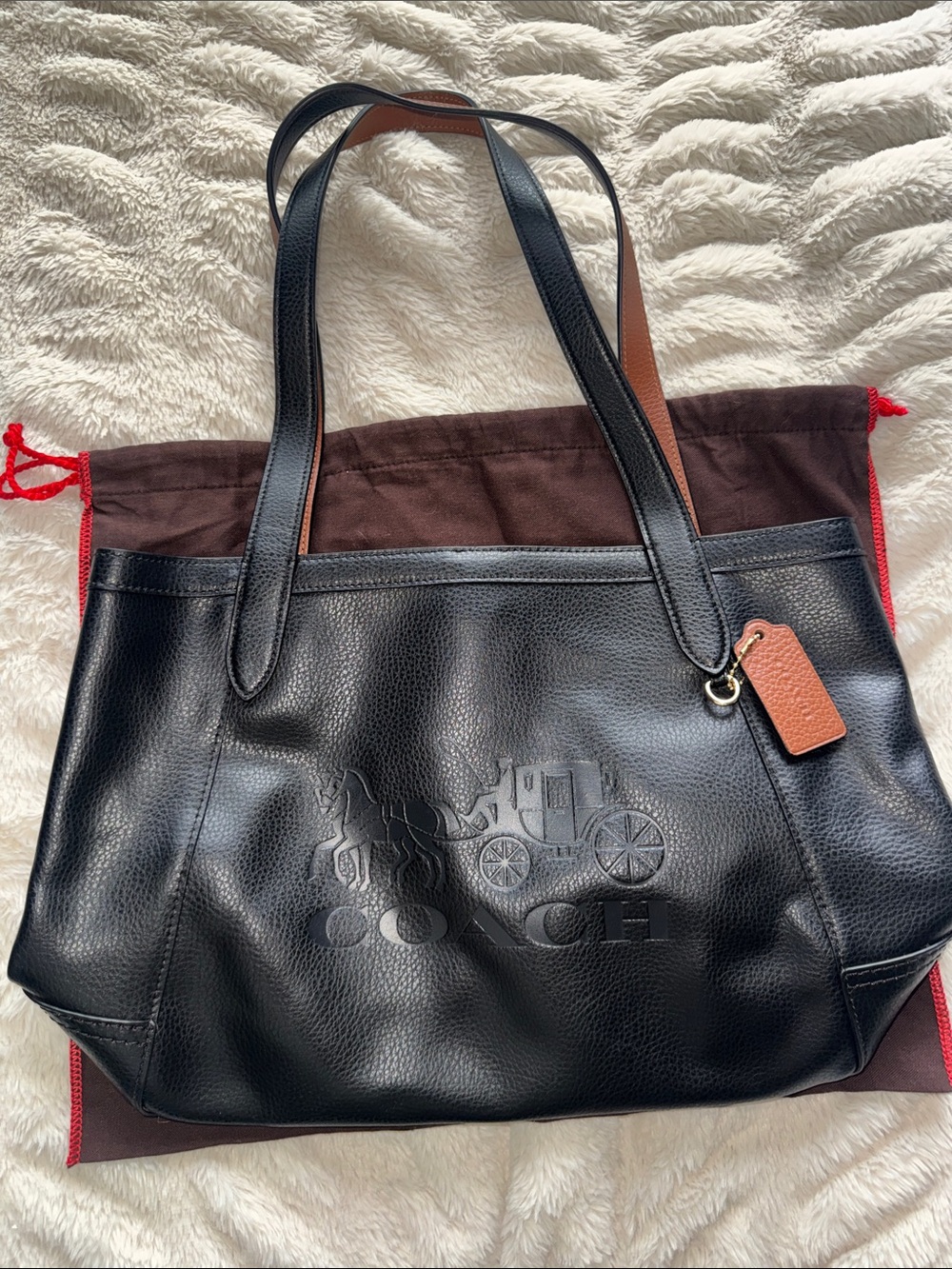Coach Black Leather Tote with Brown Tag